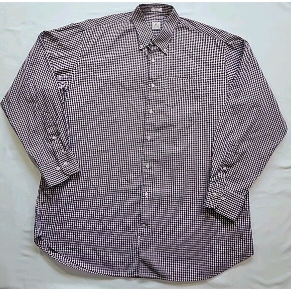 Peter Millar Dress Shirt Men’s XL Maroon Blue Plaid Check 100% Cotton Button Up - Picture 2 of 12